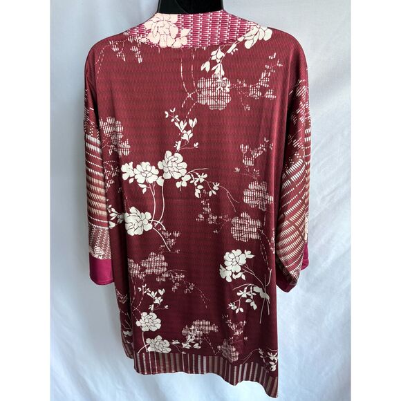 Chico’s Travelers Size 12/14P Open Front Asian Inspired Kimono Red Floral - Picture 5 of 9